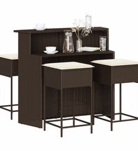 5-tlg. Gartenbar-Set mit Kissen Braun Poly Rattan