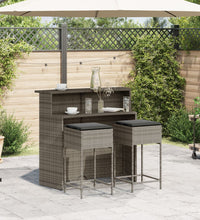 3-tlg. Gartenbar-Set mit Kissen Grau Poly Rattan