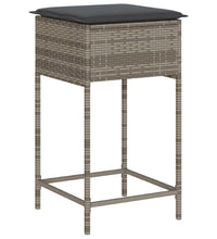 3-tlg. Gartenbar-Set mit Kissen Grau Poly Rattan