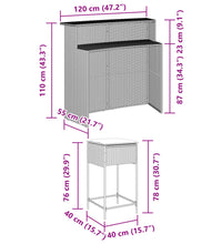3-tlg. Gartenbar-Set mit Kissen Grau Poly Rattan