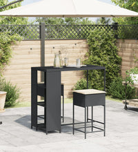 3-tlg. Gartenbar-Set mit Kissen Schwarz Poly Rattan