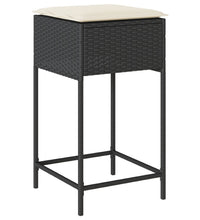 3-tlg. Gartenbar-Set mit Kissen Schwarz Poly Rattan