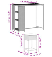 3-tlg. Gartenbar-Set mit Kissen Schwarz Poly Rattan