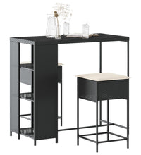 3-tlg. Gartenbar-Set mit Kissen Schwarz Poly Rattan