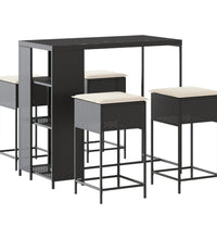 5-tlg. Gartenbar-Set mit Kissen Schwarz Poly Rattan