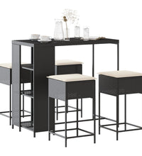 5-tlg. Gartenbar-Set mit Kissen Schwarz Poly Rattan