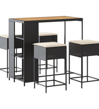5-tlg. Gartenbar-Set mit Kissen Schwarz Poly Rattan