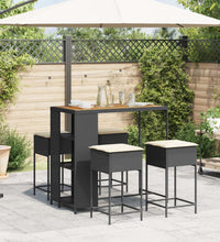 5-tlg. Gartenbar-Set mit Kissen Schwarz Poly Rattan