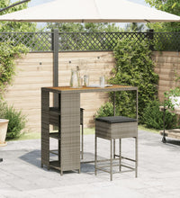 3-tlg. Gartenbar-Set mit Kissen Grau Poly Rattan