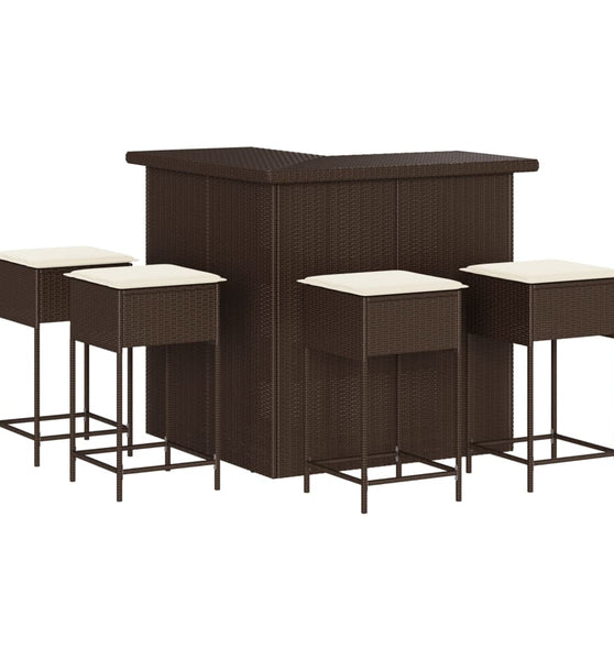 5-tlg. Gartenbar-Set mit Kissen Braun Poly Rattan