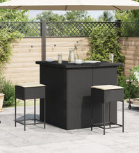 3-tlg. Gartenbar-Set mit Kissen Schwarz Poly Rattan