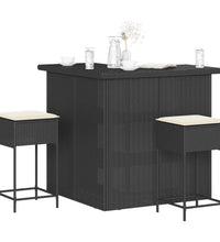 3-tlg. Gartenbar-Set mit Kissen Schwarz Poly Rattan