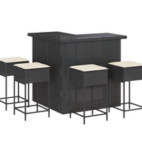 5-tlg. Gartenbar-Set mit Kissen Schwarz Poly Rattan