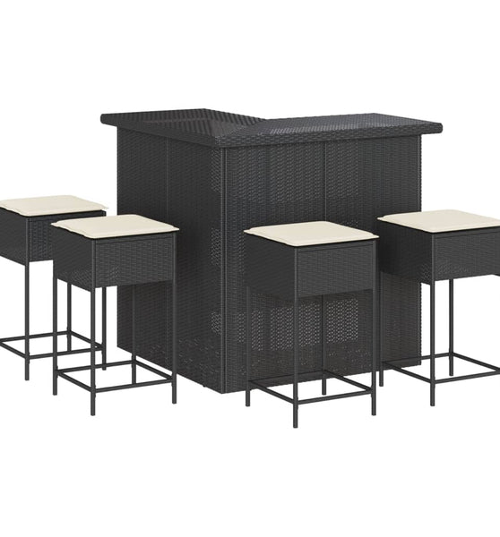 5-tlg. Gartenbar-Set mit Kissen Schwarz Poly Rattan