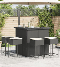 5-tlg. Gartenbar-Set mit Kissen Schwarz Poly Rattan