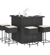 5-tlg. Gartenbar-Set mit Kissen Schwarz Poly Rattan