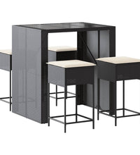 5-tlg. Gartenbar-Set mit Kissen Schwarz Poly Rattan