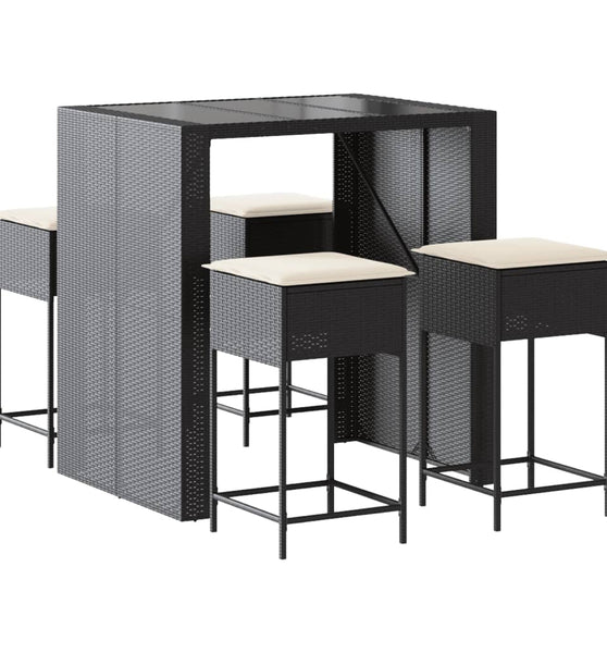 5-tlg. Gartenbar-Set mit Kissen Schwarz Poly Rattan