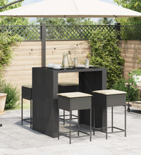 5-tlg. Gartenbar-Set mit Kissen Schwarz Poly Rattan