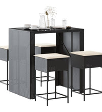 5-tlg. Gartenbar-Set mit Kissen Schwarz Poly Rattan