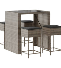 5-tlg. Gartenbar-Set mit Kissen Grau Poly Rattan