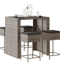 5-tlg. Gartenbar-Set mit Kissen Grau Poly Rattan