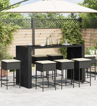 9-tlg. Gartenbar-Set mit Kissen Schwarz Poly Rattan