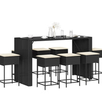 9-tlg. Gartenbar-Set mit Kissen Schwarz Poly Rattan