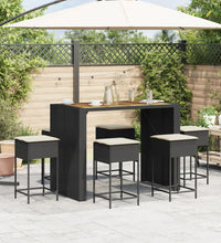 7-tlg. Gartenbar-Set mit Kissen Schwarz Poly Rattan