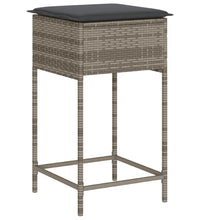 7-tlg. Gartenbar-Set mit Kissen Grau Poly Rattan