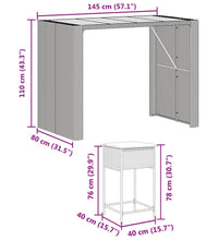 7-tlg. Gartenbar-Set mit Kissen Grau Poly Rattan