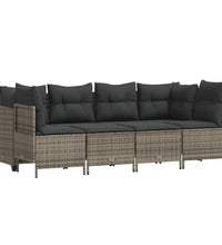 5-tlg. Garten-Sofagarnitur mit Kissen Grau Poly Rattan