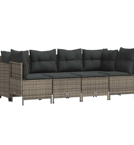 5-tlg. Garten-Sofagarnitur mit Kissen Grau Poly Rattan