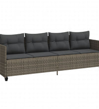5-tlg. Garten-Sofagarnitur mit Kissen Grau Poly Rattan