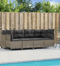 5-tlg. Garten-Sofagarnitur mit Kissen Grau Poly Rattan
