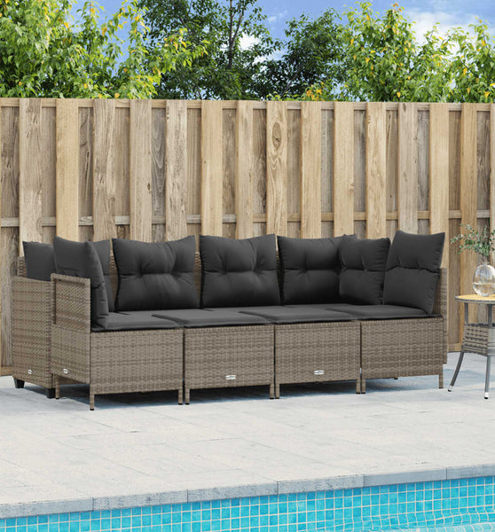 5-tlg. Garten-Sofagarnitur mit Kissen Grau Poly Rattan