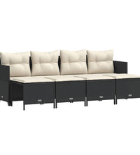 5-tlg. Garten-Sofagarnitur mit Kissen Schwarz Poly Rattan
