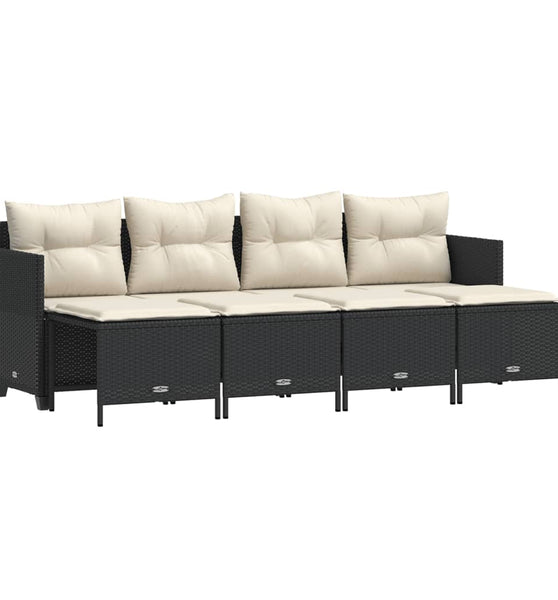 5-tlg. Garten-Sofagarnitur mit Kissen Schwarz Poly Rattan