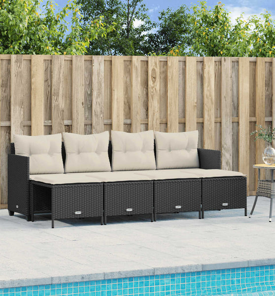 5-tlg. Garten-Sofagarnitur mit Kissen Schwarz Poly Rattan