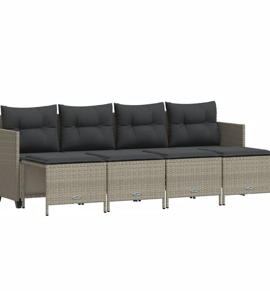 5-tlg. Garten-Sofagarnitur mit Kissen Hellgrau Poly Rattan