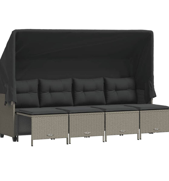 5-tlg. Garten-Sofagarnitur mit Kissen Hellgrau Poly Rattan