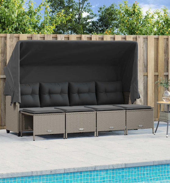 5-tlg. Garten-Sofagarnitur mit Kissen Hellgrau Poly Rattan