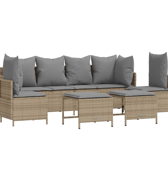5-tlg. Garten-Sofagarnitur mit Kissen Beige Poly Rattan