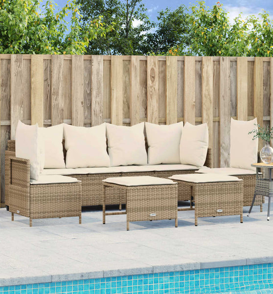 5-tlg. Garten-Sofagarnitur mit Kissen Beige Poly Rattan