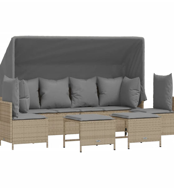 5-tlg. Garten-Sofagarnitur mit Kissen Beige Poly Rattan