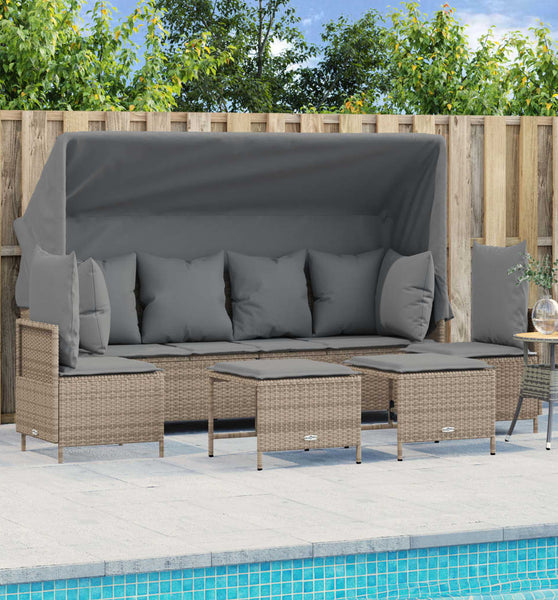 5-tlg. Garten-Sofagarnitur mit Kissen Beige Poly Rattan
