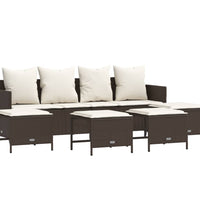 5-tlg. Garten-Sofagarnitur mit Kissen Braun Poly Rattan