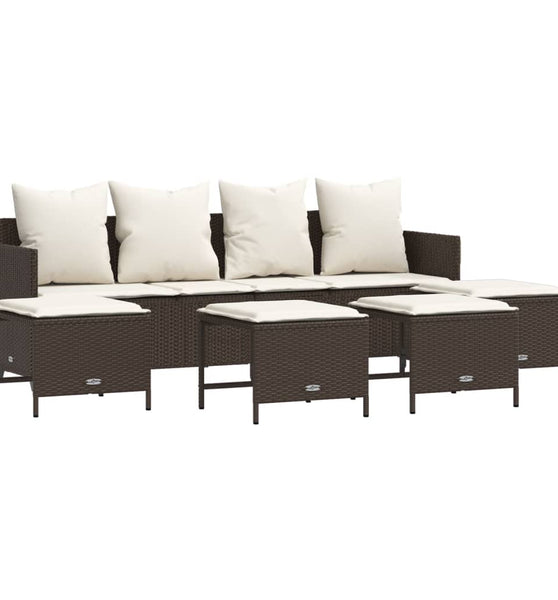 5-tlg. Garten-Sofagarnitur mit Kissen Braun Poly Rattan
