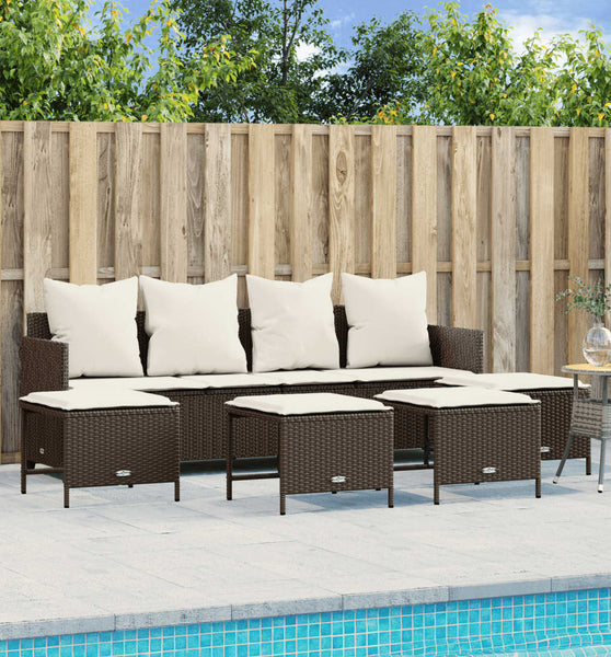 5-tlg. Garten-Sofagarnitur mit Kissen Braun Poly Rattan