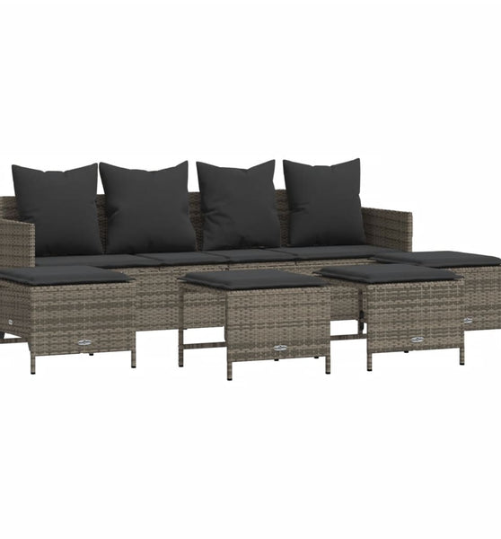 5-tlg. Garten-Sofagarnitur mit Kissen Grau Poly Rattan